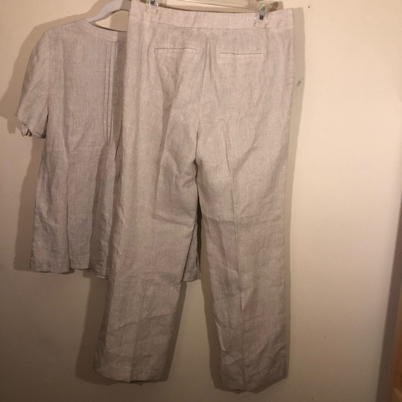 Talbots Windsor Linen Wide Leg Cream/Tan Pants 6P - Picture 7 of 11